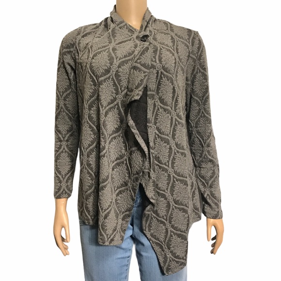 Bobeau Draped Cardigan Cascading One Button Closure gray black Print size S - Picture 4 of 16